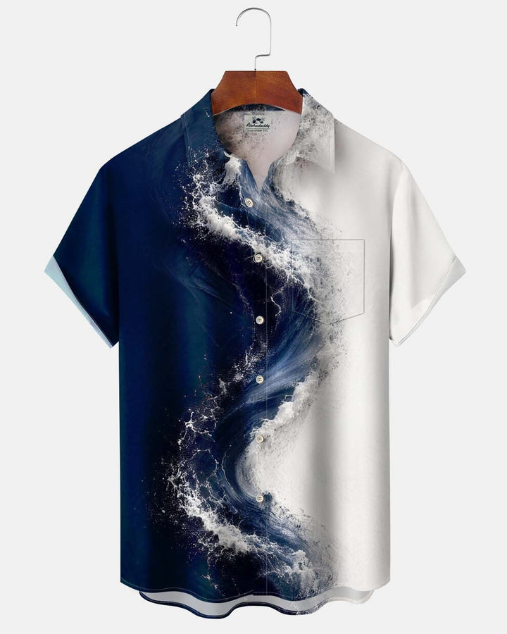 Alohadaddy® Men’s Short-Sleeve Button-Down Shirt  Hawaiian Ocean-Themed Graphic Print with Pocket