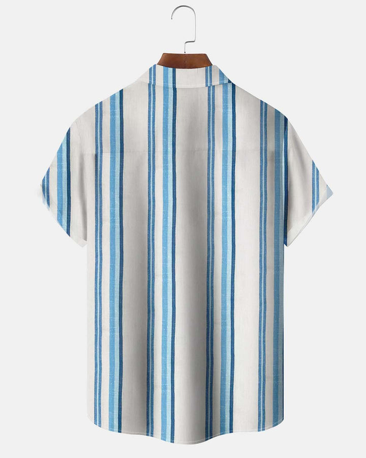Alohadaddy® Men’s Short-Sleeve Cardigan Shirt  Casual Striped Art-Print  Button-Down with Pocket