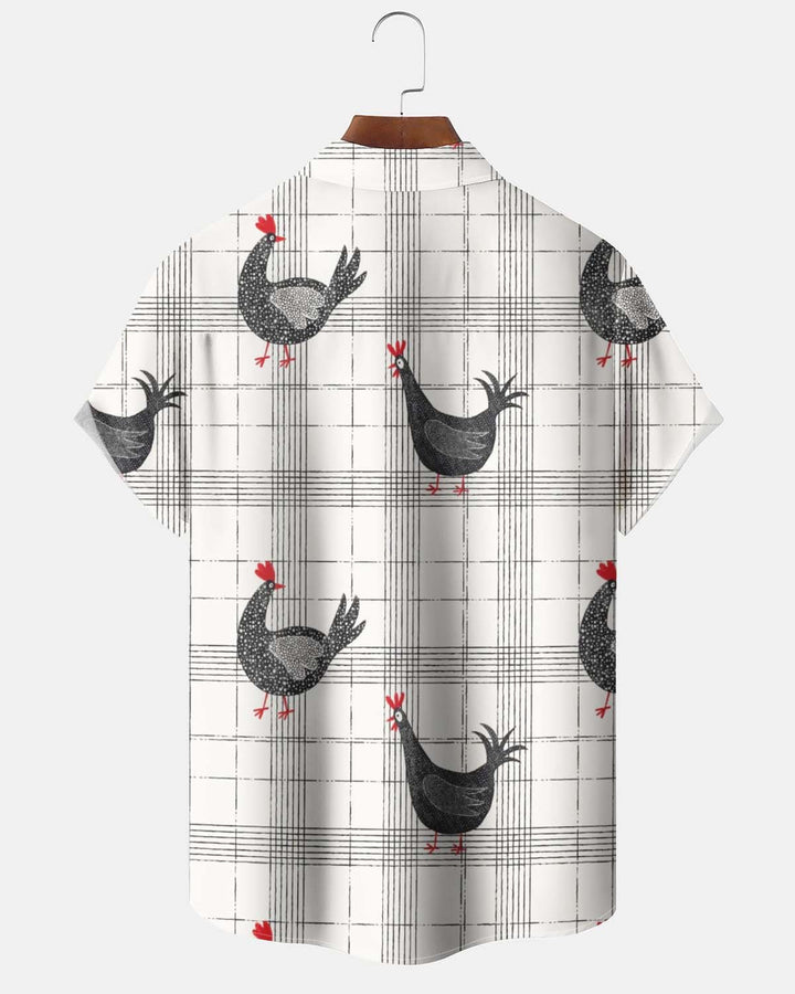 Alohadaddy® Men’s Short-Sleeve Button-Down Shirt  Casual Geometric Rooster Print with Pocket