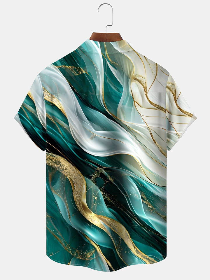 Alohadaddy Hawaiian Casual Abstract Art Print Art Button Cardigan Pockets Breathable Soft Long Large Size Short Sleeve Shirt