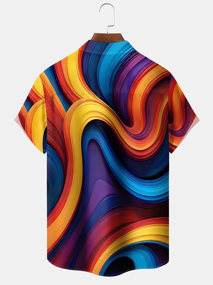 Alohadaddy Casual Collection Abstract Art Print Art Button Cardigan Pockets Fresh Stretch Polyester Short Sleeve Shirt