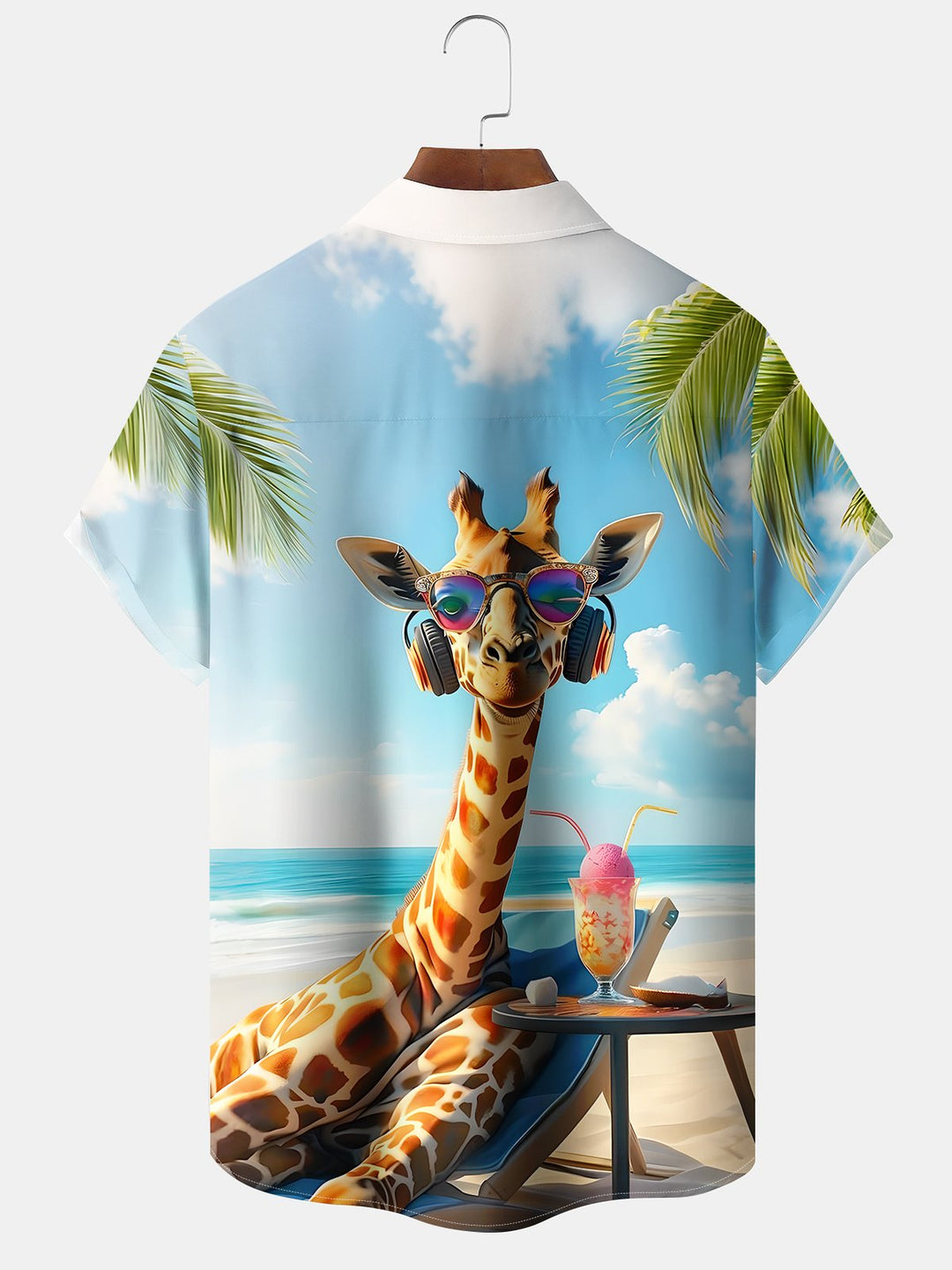 Alohadaddy Casual Collection Resort Giraffe Art Print Button Cardigan Pocket Polyester Stretch Short Sleeve Shirt