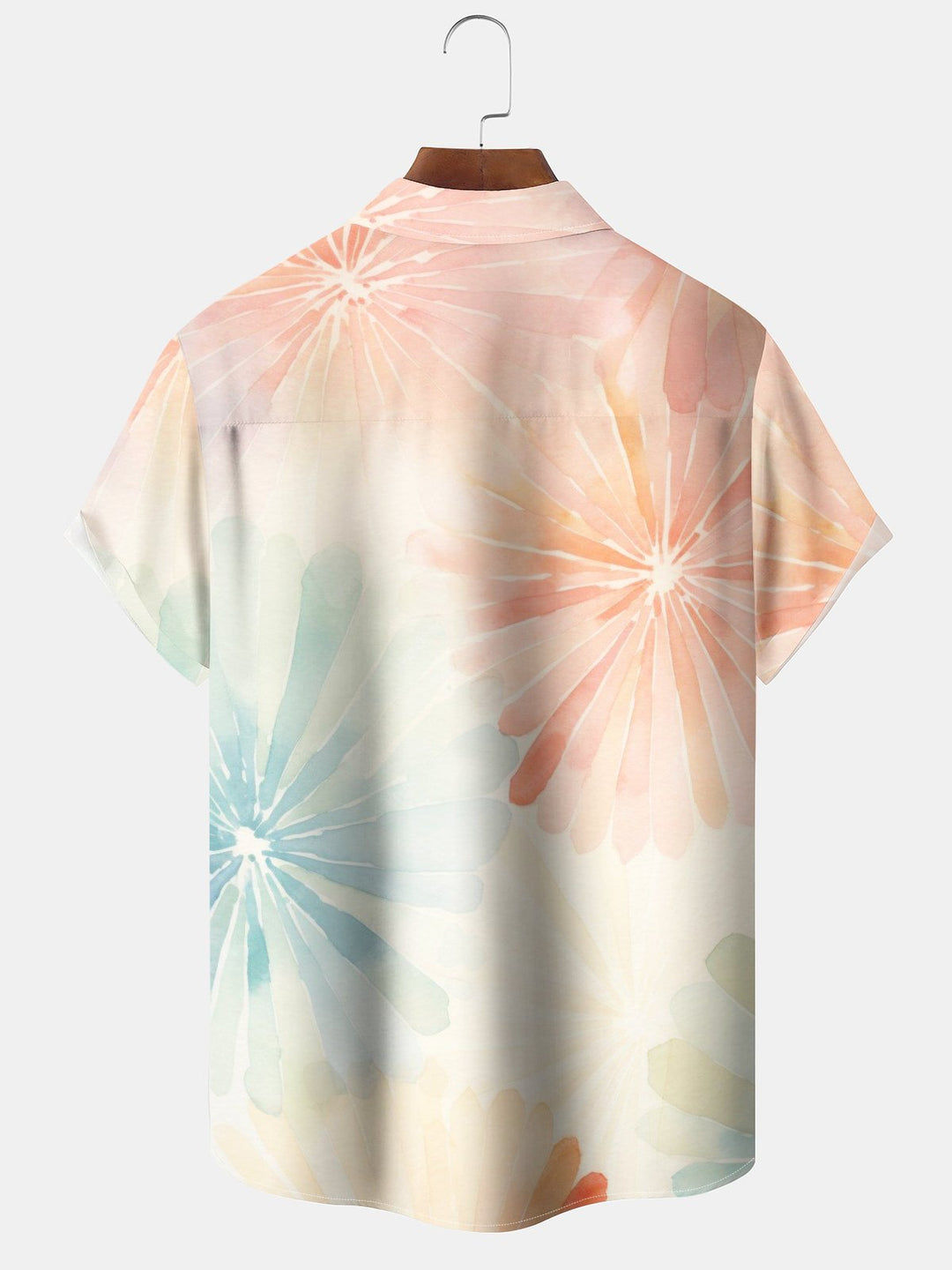 Alohadaddy Casual Daily Flowers Smudge Gradient Print Art Polyester Pocket Cardigan Stretch Long Large Size Short Sleeve Shirt