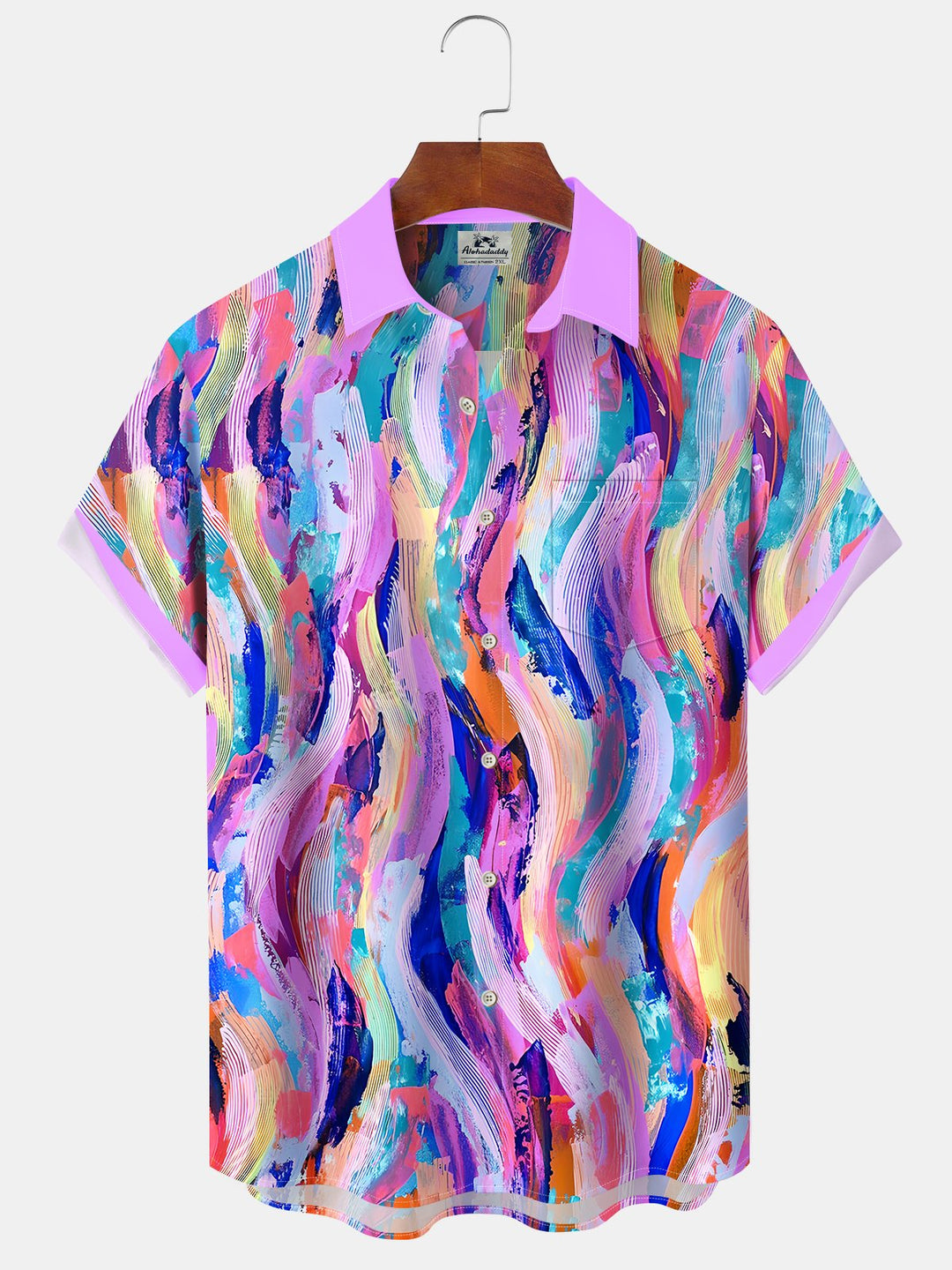 Alohadaddy® Casual Colorblock Abstract Graffiti Art Print Chest Pocket Moisture Wicking Oversized Hawaiian Shirt