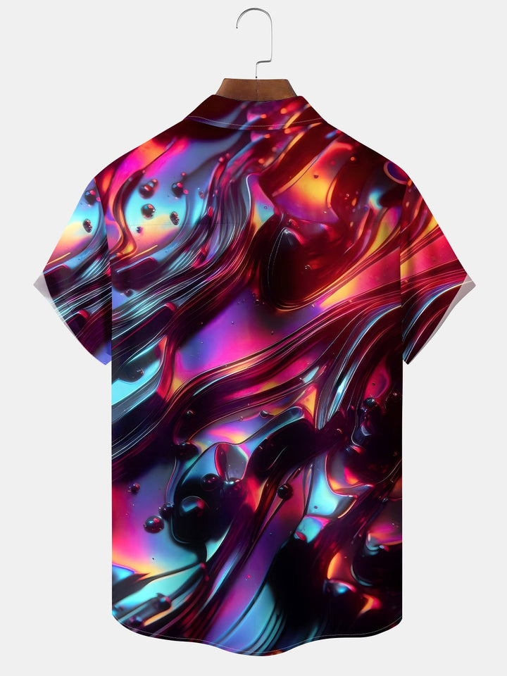 Alohadaddy® Casual Abstract Art Print Moisture Wicking Chest Pocket Stretch Oversized Hawaiian Shirt