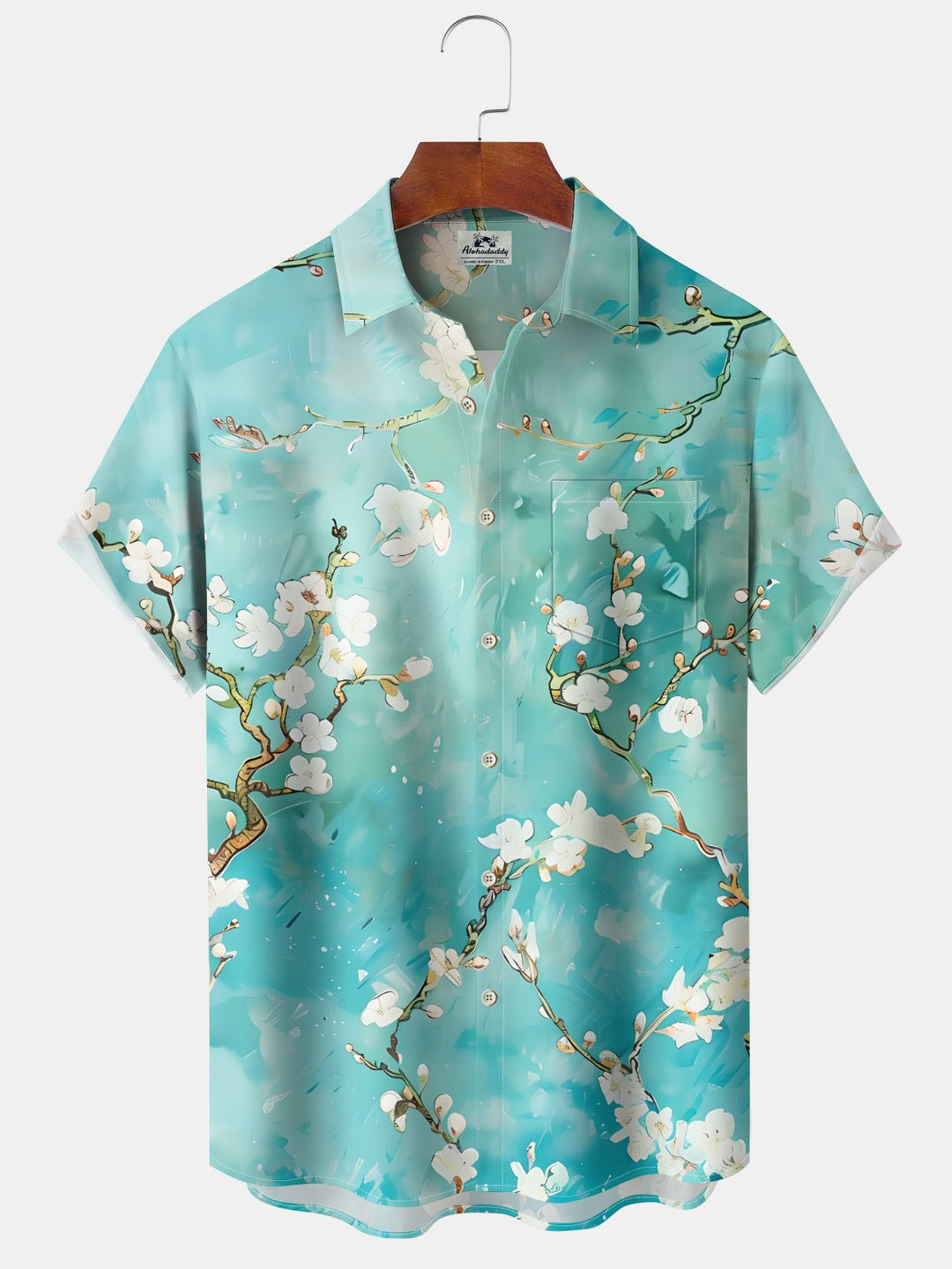Alohadaddy® Casual Floral Art Print Chest Pocket Stretch Hawaiian Short Sleeve Shirt Big &amp; Tall