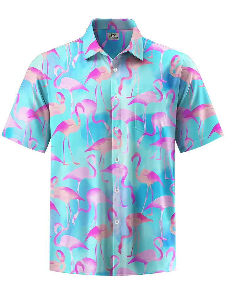 Alohadaddy® Hawaiian Flamingo Print Chest Pocket Men&