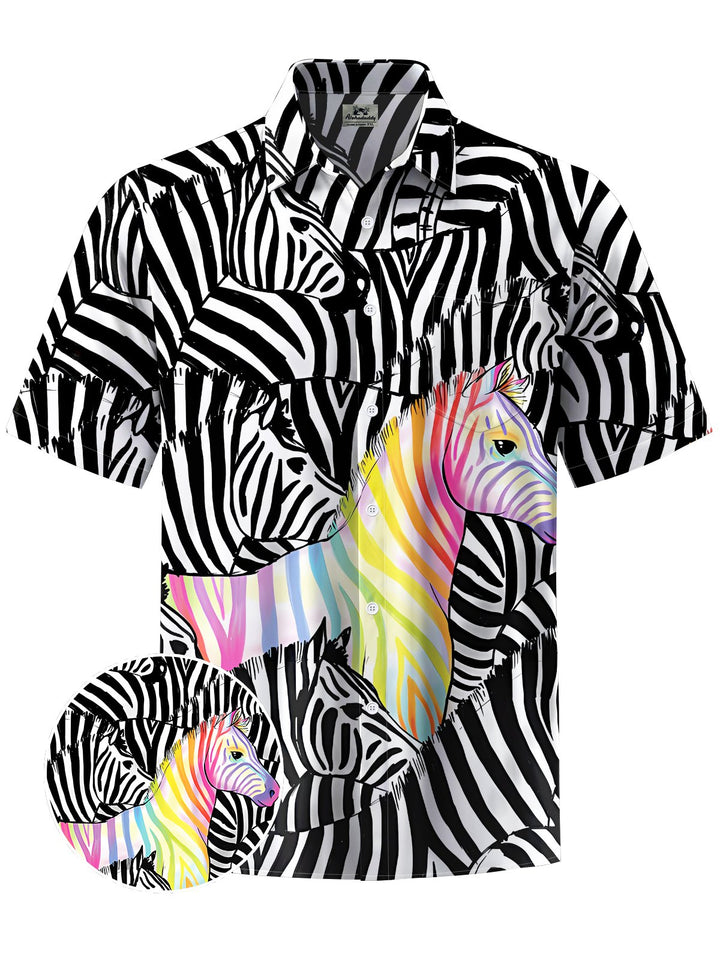 Alohadaddy® Casual Zebra Art Print Chest Pocket Mens Short Sleeve Shirt Big &amp; Tall