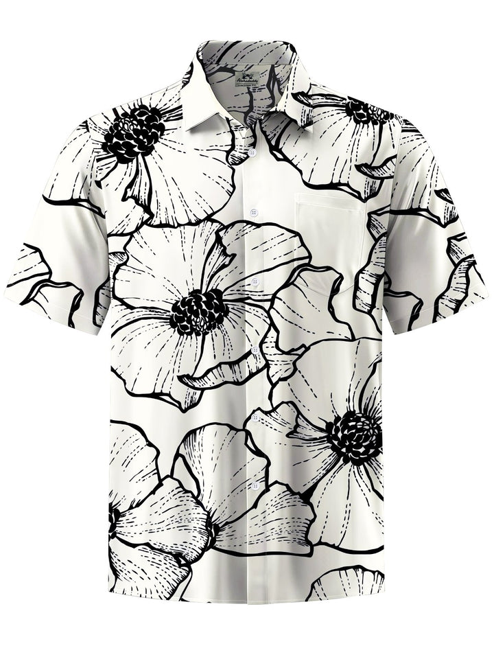 Alohadaddy® Hawaiian Flowers Art Print Chest Pocket Mens Short Sleeve Shirts Big &amp; Tall