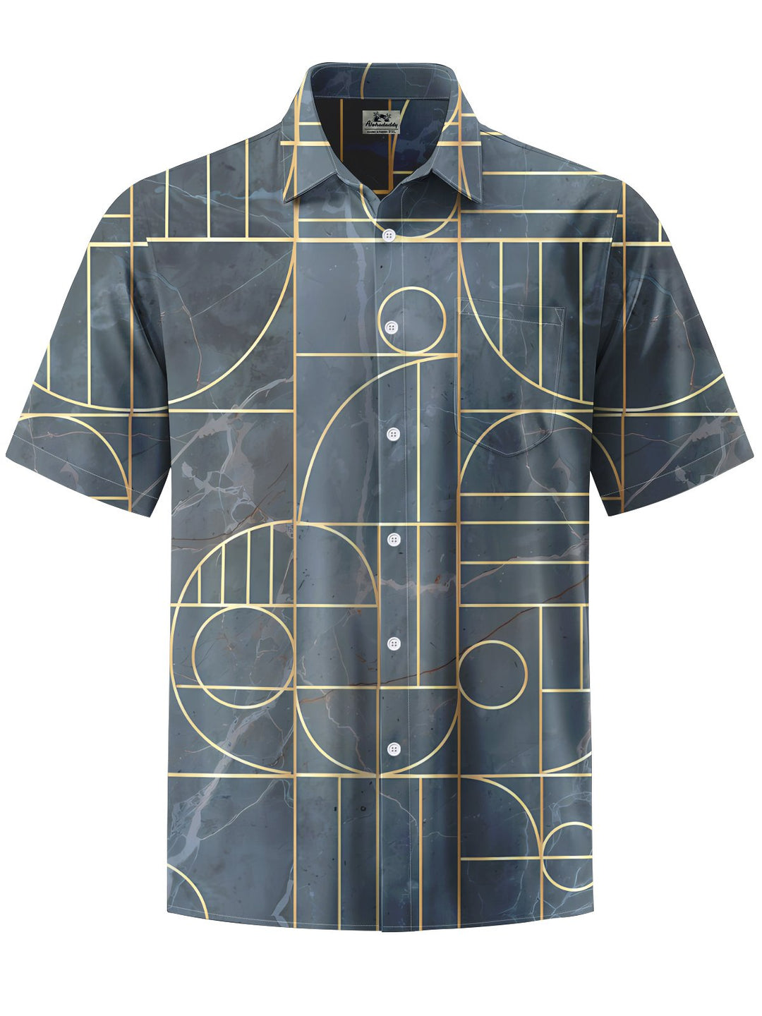 Alohadaddy® Retro Geometric Art Print Chest Pocket Moisture Wicking Men&