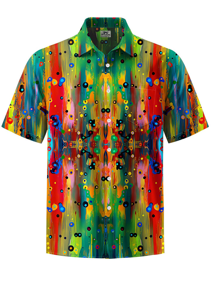 Alohadaddy® Vintage Abstract Art Print Moisture Wicking Chest Pocket Mens Short Sleeve Shirt Big &amp; Tall