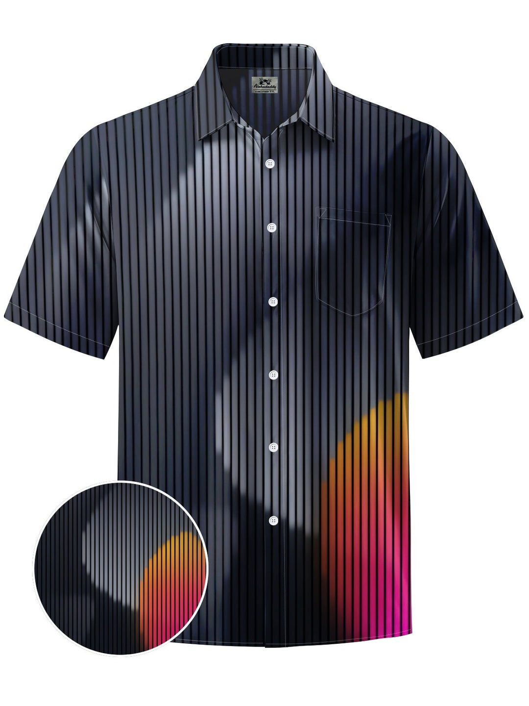 Alohadaddy® Casual Stripes Print Art Chest Pocket Men&