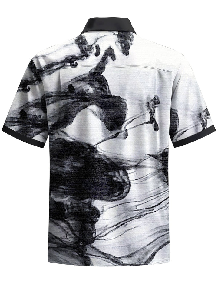 Alohadaddy® Casual Abstract Color Block Art Print Chest Pocket Men Short Sleeve Shirt Big &amp; Tall