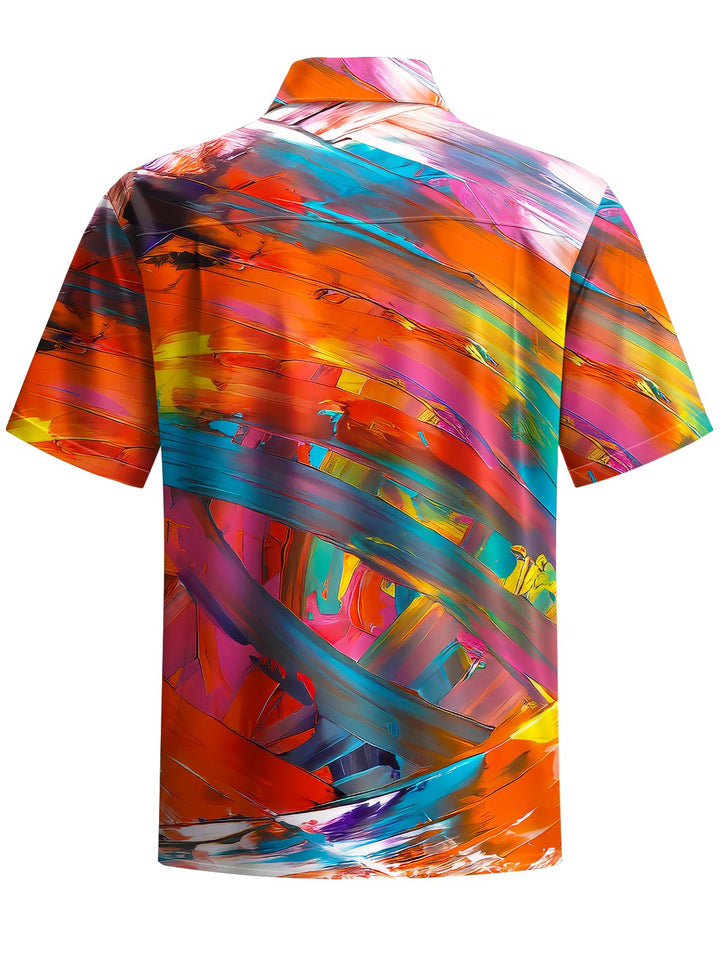 Alohadaddy® Casual Abstract Texture Art Print Chest Pocket Men Short Sleeve Shirt Big &amp; Tall