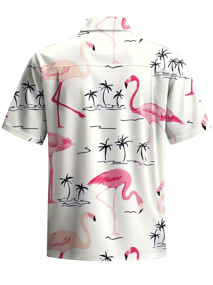 Alohadaddy® Hawaiian Flamingo Flowers Art Print Chest Pocket Men&