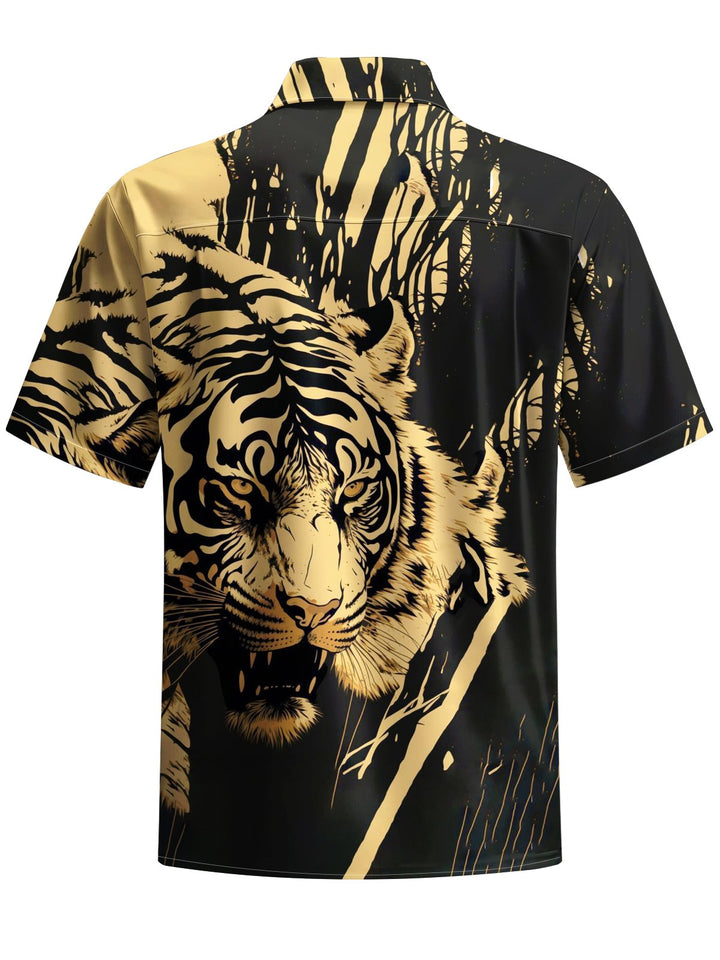 Alohadaddy® Vintage Tiger Art Print with Chest Pocket for Men&
