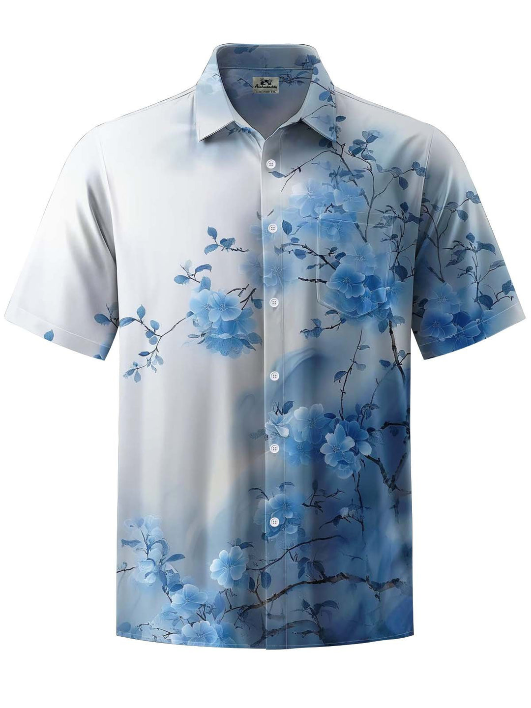 Alohadaddy® Casual Floral Art Print Chest Pocket Stretch Men&