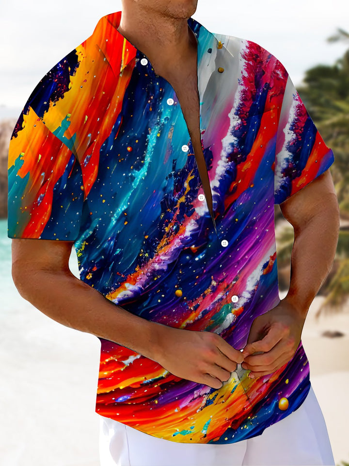 Alohadaddy® Casual Abstract Stripe Print Pocket Button Stretch Men&