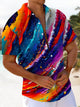 Alohadaddy® Casual Abstract Stripe Print Pocket Button Stretch Men's Short Sleeve Shirt Big & Tall