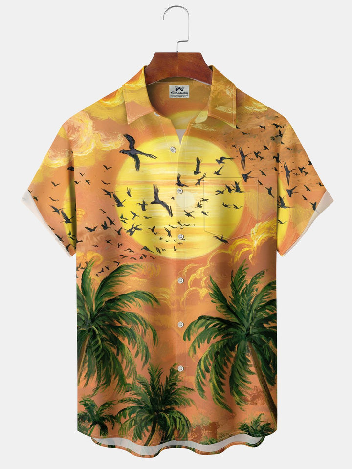 Alohadaddy® Hawaiian Palm Tree Pocket Button Stretch Men&