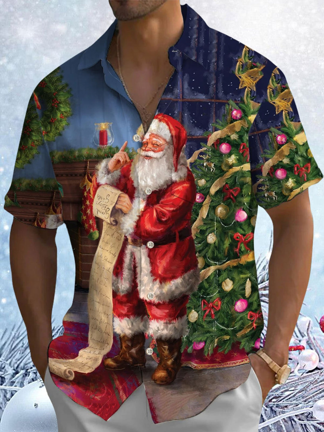 Alohadaddy® Christmas Santa Claus Print Pocket Elastic Button Men&