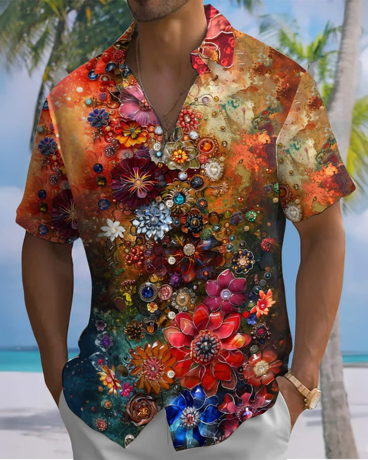 Alohadaddy® Vintage Floral Print Pocket Button Men's Short Sleeve Shirt Big & Tall