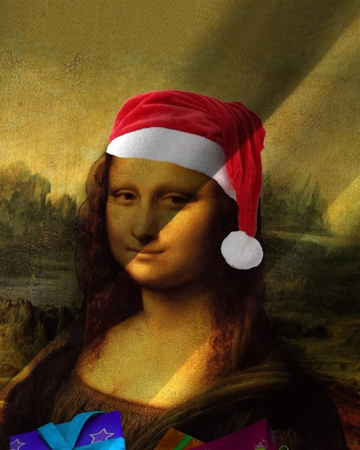 Alohadaddy® Vintage Christmas Mona Lisa Print Art Pocket Button Men&