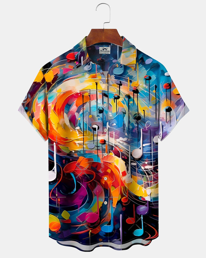 Alohadaddy® Retro Optimized Musical Note Print Art Pocket Button Stretch Men&