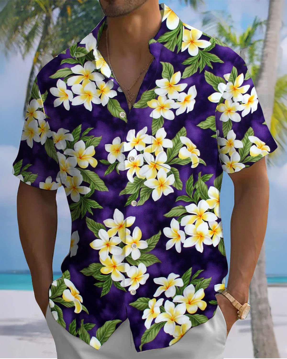 Alohadaddy® Hawaiian Floral Print Art Pocket Stretch Men's Short-Sleeve Shirt Big & Tall