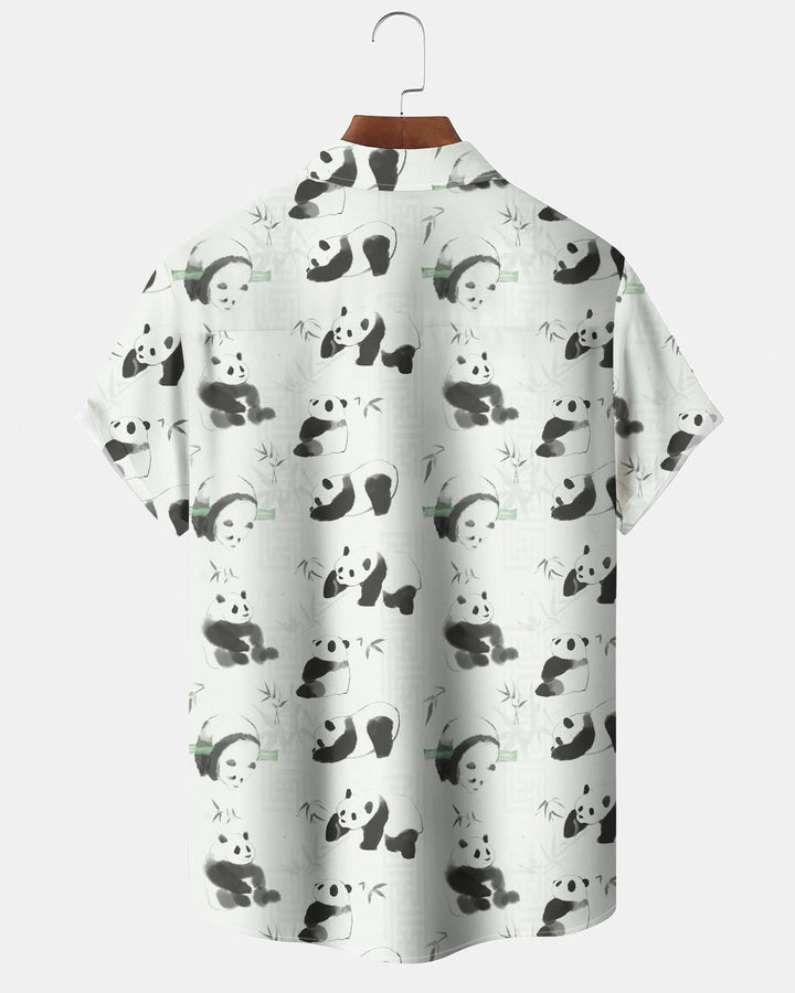 Alohadaddy® Hawaiian Panda Bamboo Print Art Pocket Button Men&