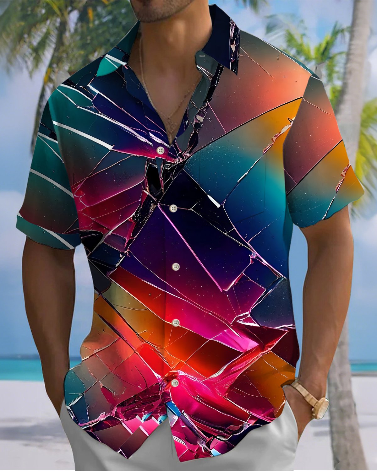 Alohadaddy® Casual Abstract Print Art Button Pocket Cardigan Men's Short Sleeve Shirt Big & Tall