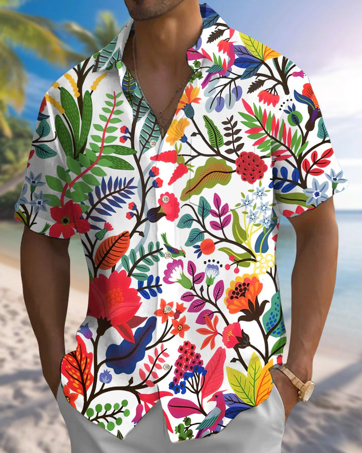Alohadaddy® Hawaiian Botanical Print Art Button Pocket Cardigan Men&
