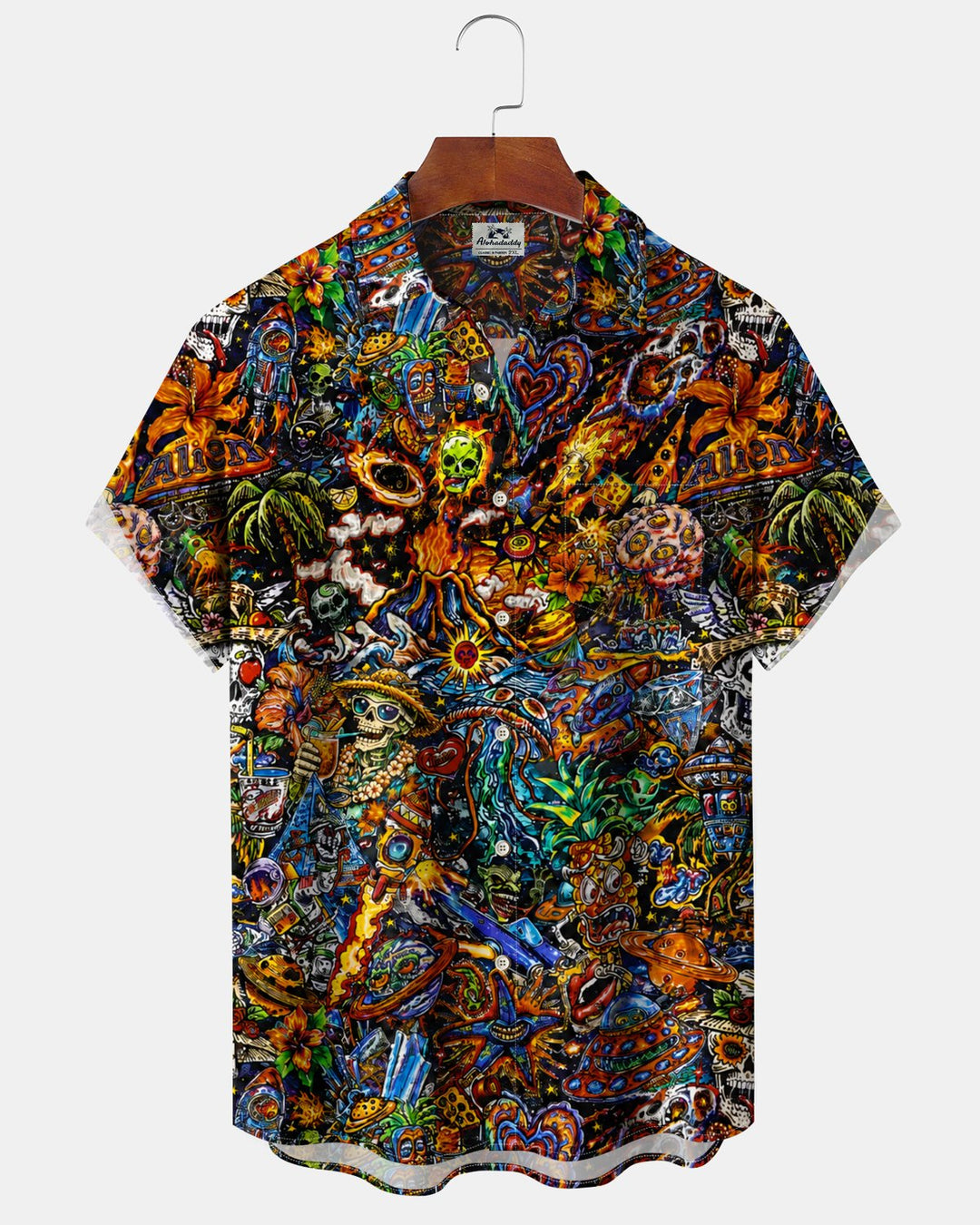 Alohadaddy® Vintage Graffiti Print Art Button-Down Pocket Cardigan-Style Men&