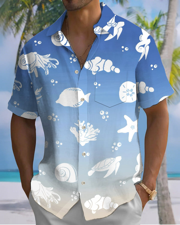Alohadaddy® Casual Marine Life Print Art Button Pocket Cardigan Men&
