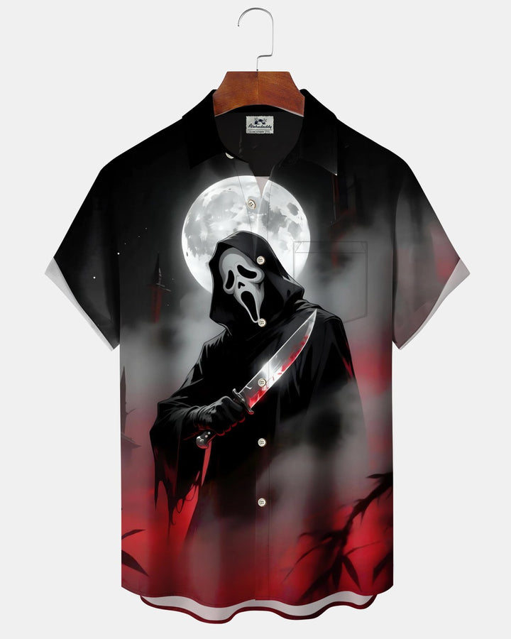 Alohadaddy® Holiday/Halloween Print Button-Down Short-Sleeve Shirt with Pocket