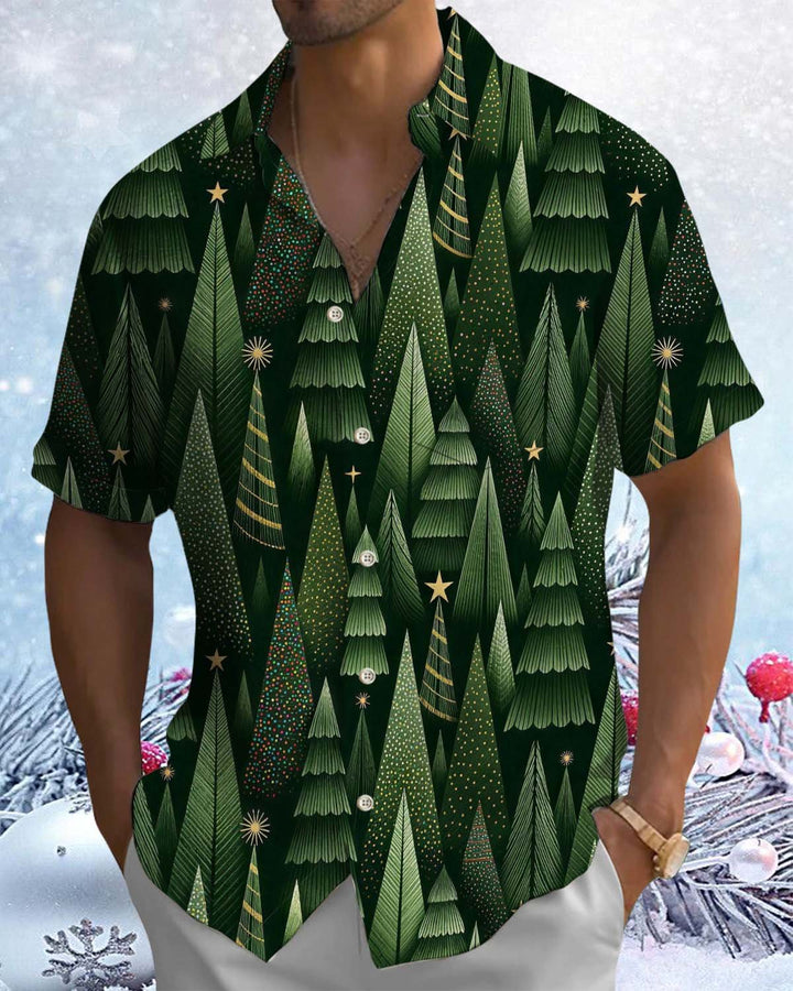 Alohadaddy® Holiday/Christmas Print Button-Down Short-Sleeve Shirt with Pocket for Men