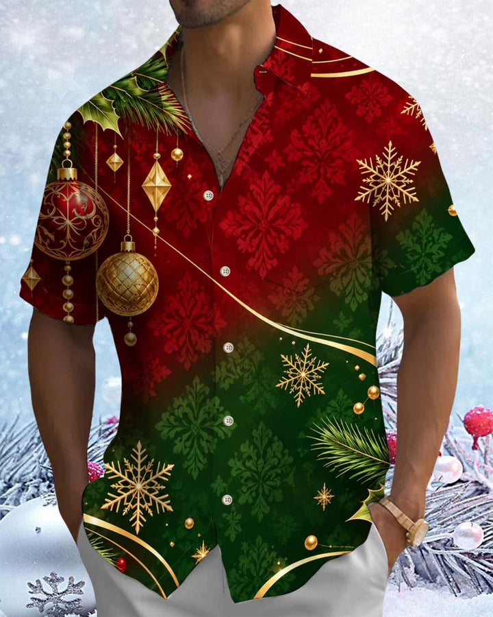 Alohadaddy® Holiday/Christmas Print Button-Down Short-Sleeve Shirt with Pocket for Men