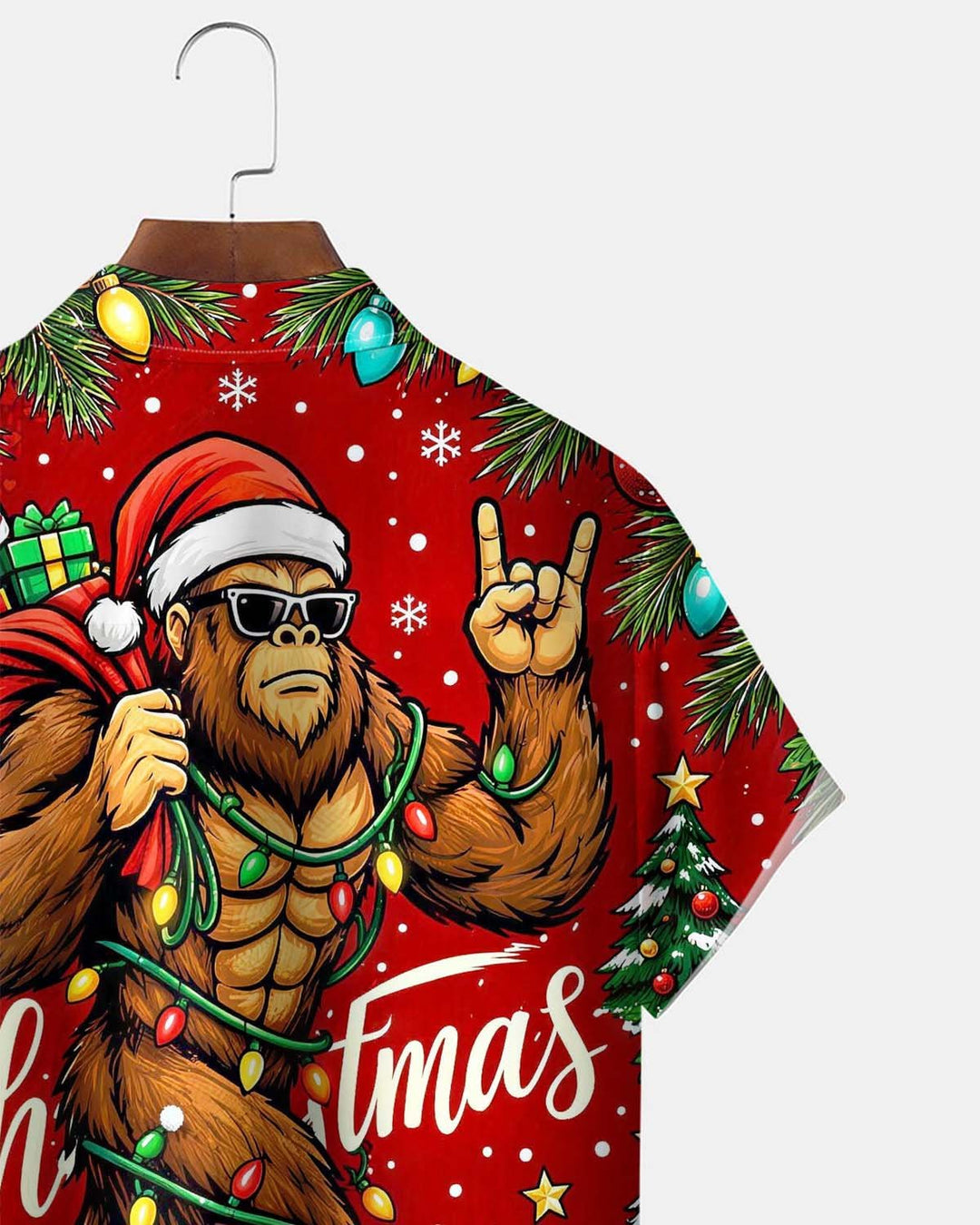 Alohadaddy® Holiday/Christmas Print Button-Down Short-Sleeve Men’s Cardigan Shirt with Pocket