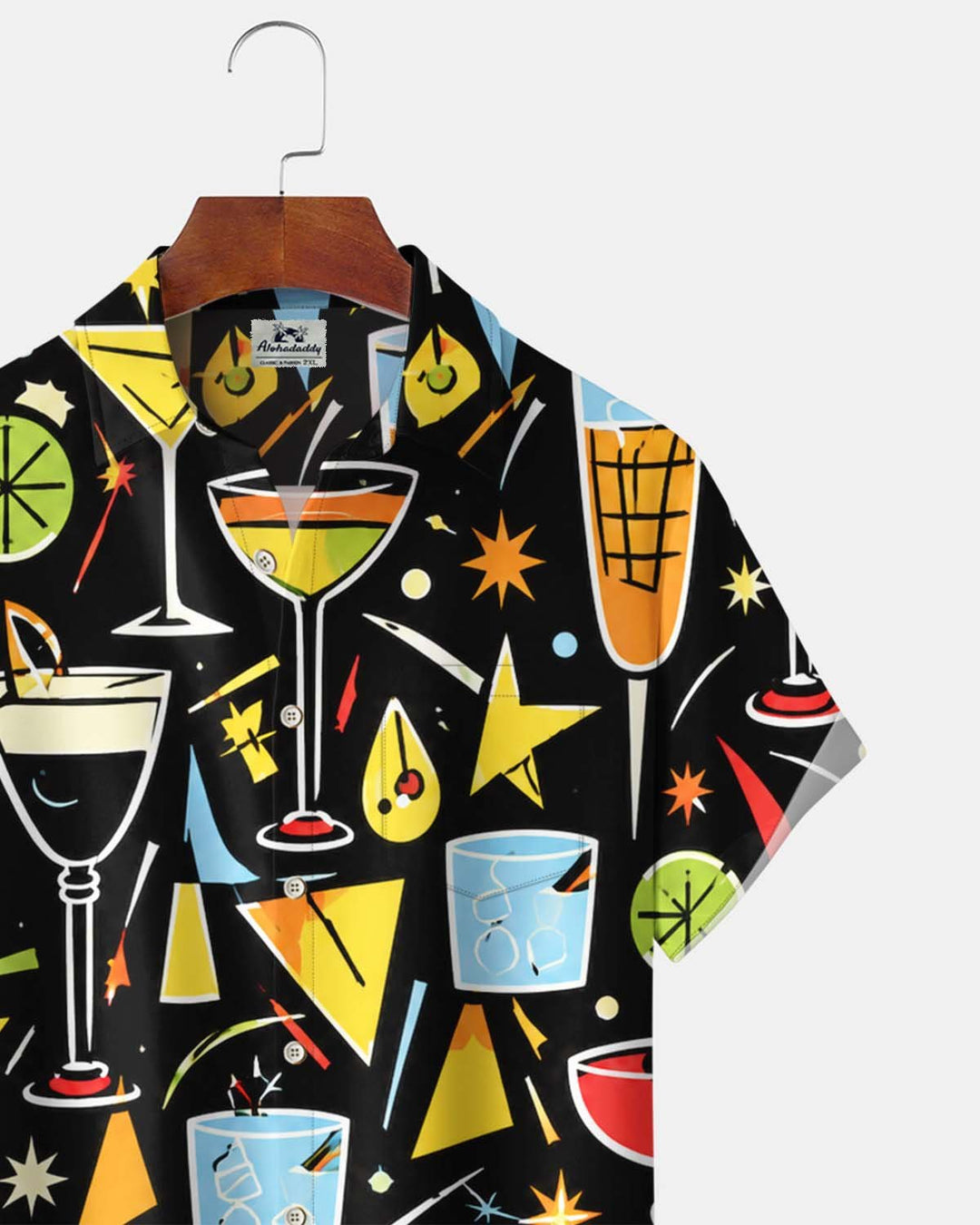 Alohadaddy® Men’s Short-Sleeve Button-Down Shirt  Vintage Cocktail Print with Pocket