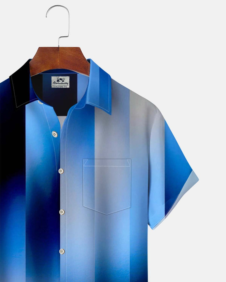 Alohadaddy® Men’s Short-Sleeve Button-Down Shirt  Vintage-Style Gradient-Print with Pocket
