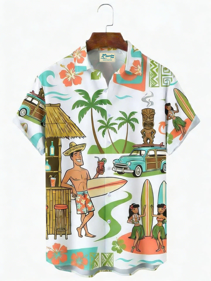Alohadaddy® Hawaiian Medieval Geometric Cartoon Print Men&