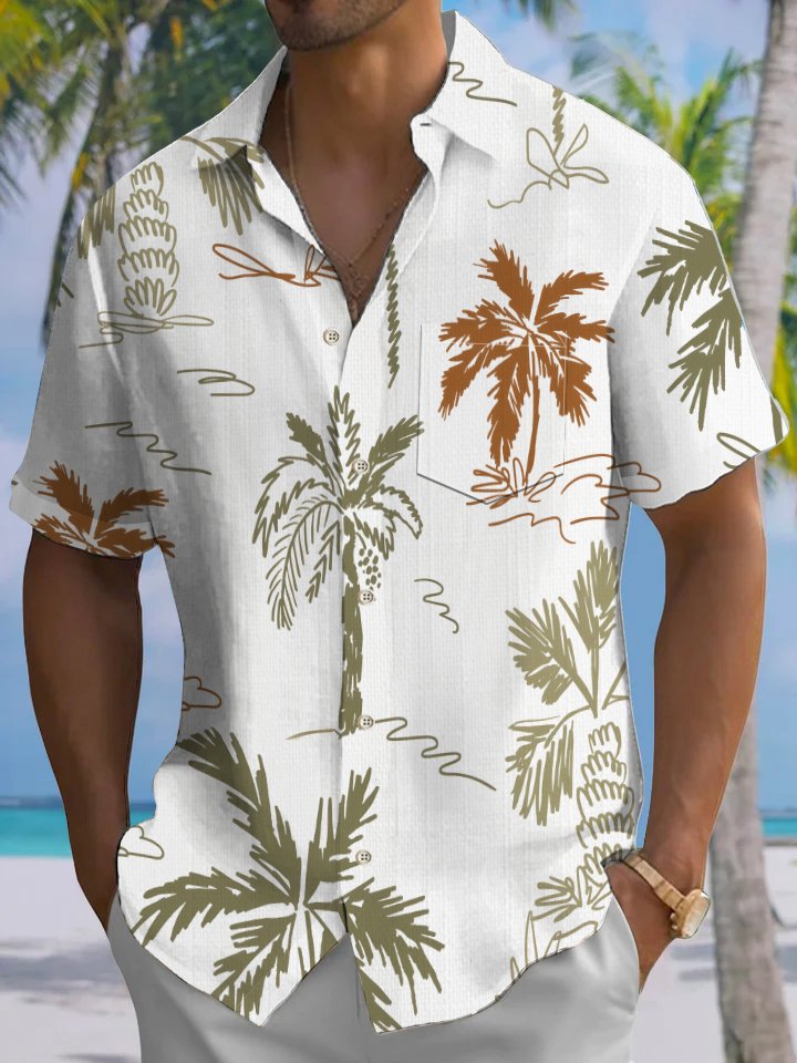 Alohadaddy Casual Hawaiian Palm Tree Button Cardigan Pocket Stretch Bamboo Long Oversized Short Sleeve Shirt