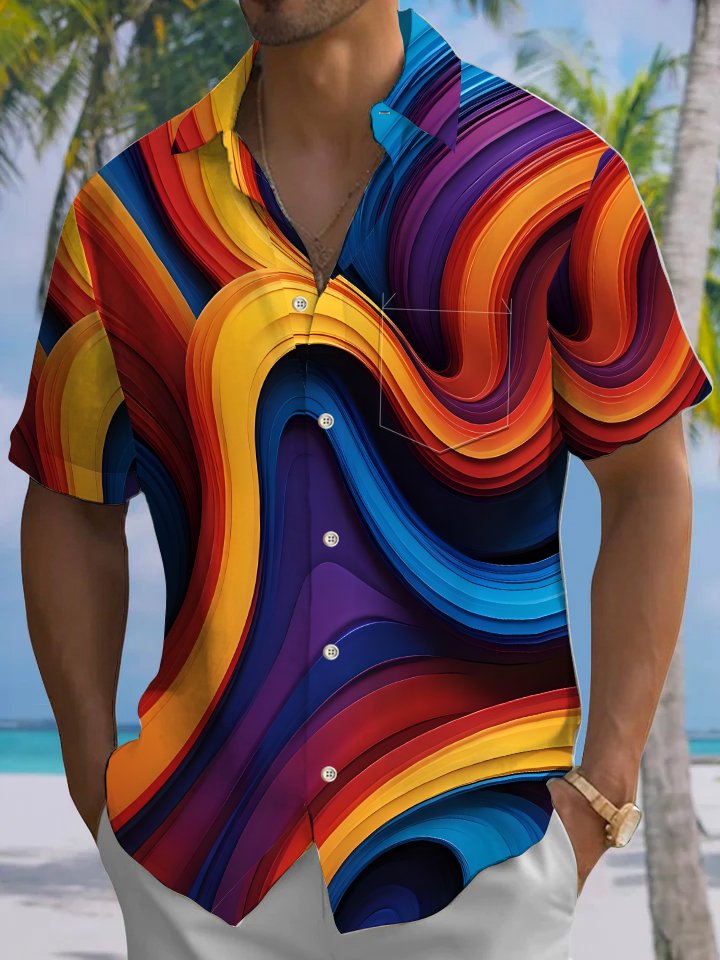 Alohadaddy Casual Collection Abstract Art Print Art Button Cardigan Pockets Fresh Stretch Polyester Short Sleeve Shirt