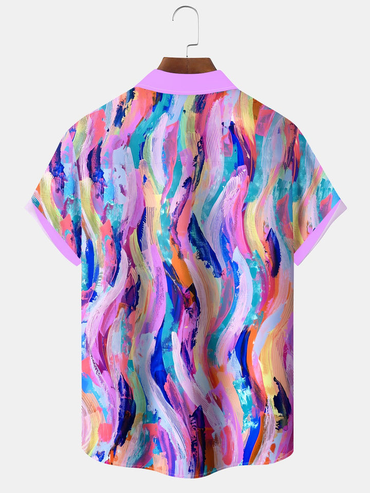 Alohadaddy® Casual Colorblock Abstract Graffiti Art Print Chest Pocket Moisture Wicking Oversized Hawaiian Shirt