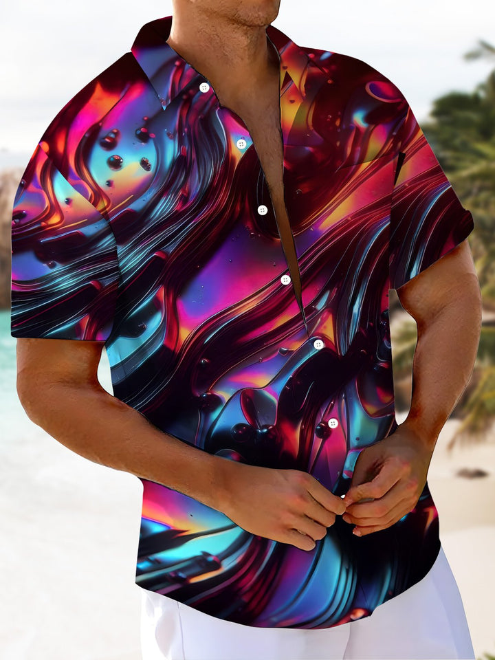 Alohadaddy® Casual Abstract Art Print Moisture Wicking Chest Pocket Stretch Oversized Hawaiian Shirt