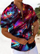 Alohadaddy® Casual Abstract Art Print Moisture Wicking Chest Pocket Stretch Oversized Hawaiian Shirt