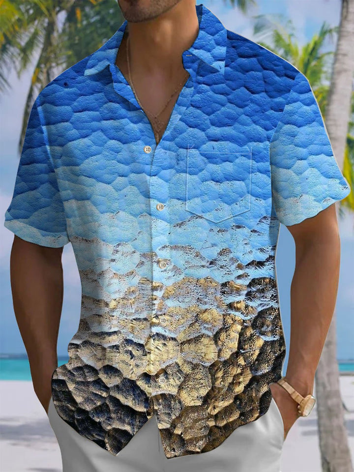 Alohadaddy® Casual Geometric Gradient Print Chest Pocket Men&
