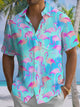 Alohadaddy® Hawaiian Flamingo Print Chest Pocket Men's Short Sleeve Shirt Big & Tall