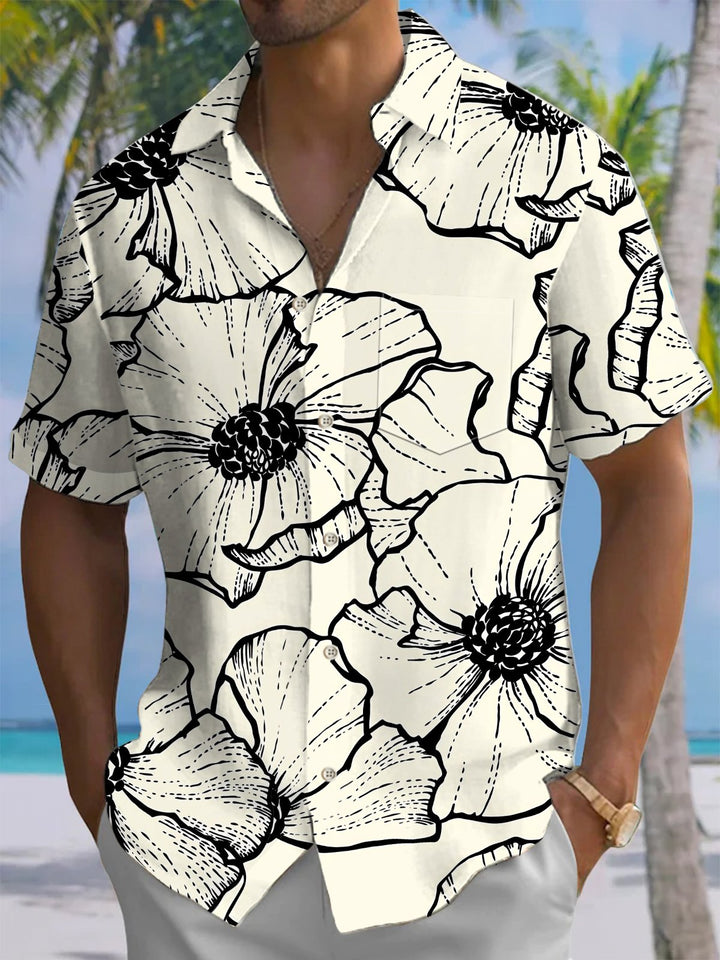 Alohadaddy® Hawaiian Flowers Art Print Chest Pocket Mens Short Sleeve Shirts Big &amp; Tall