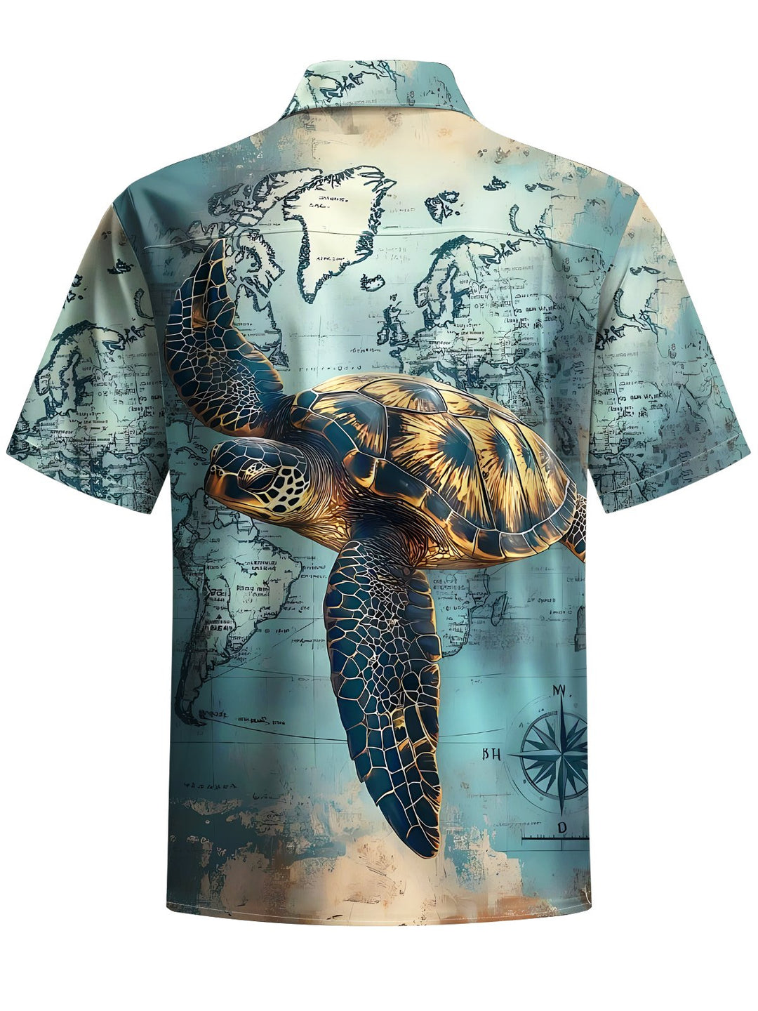 Alohadaddy® Vintage Nautical Turtle Print Art Chest Pocket Mens Short Sleeve Shirt Big &amp; Tall